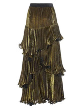Metallic Tiered Midi Skirt